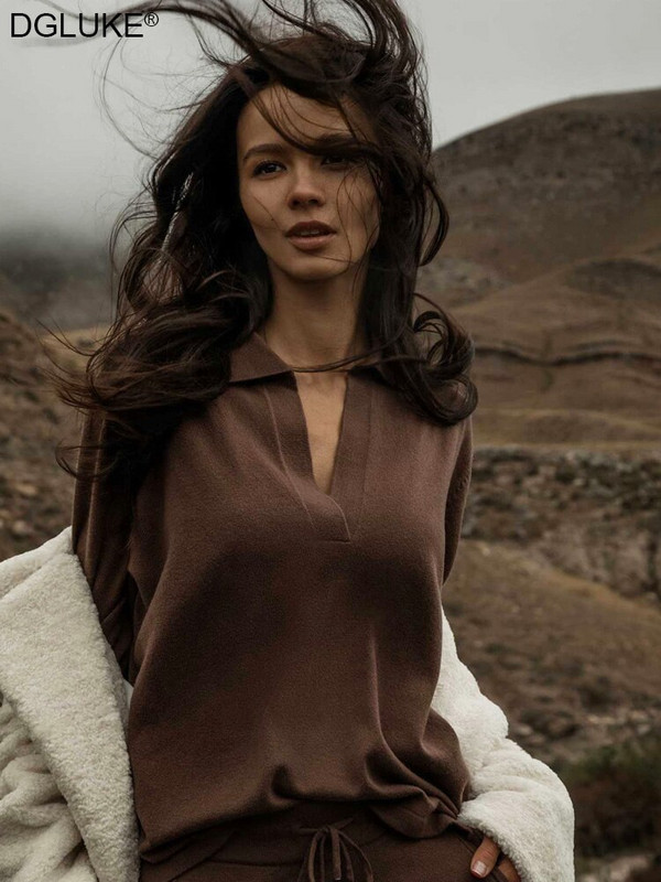 Polo gallér, vintage kötött pulóver, női, ősz, tél 2022, 2023, hosszú ujjú pulóver, nagyméretű póló felső