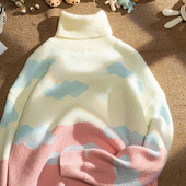 Engleska, podebljani pulover s dolčevitom, studentski džemper, ženska odjevna odjeća za jesen i zimu 2022. Široki lijeni pleteni puloveri s donjim dijelom