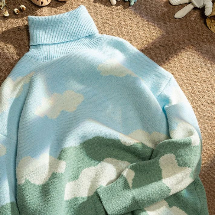 Engleska, podebljani pulover s dolčevitom, studentski džemper, ženska odjevna odjeća za jesen i zimu 2022. Široki lijeni pleteni puloveri s donjim dijelom