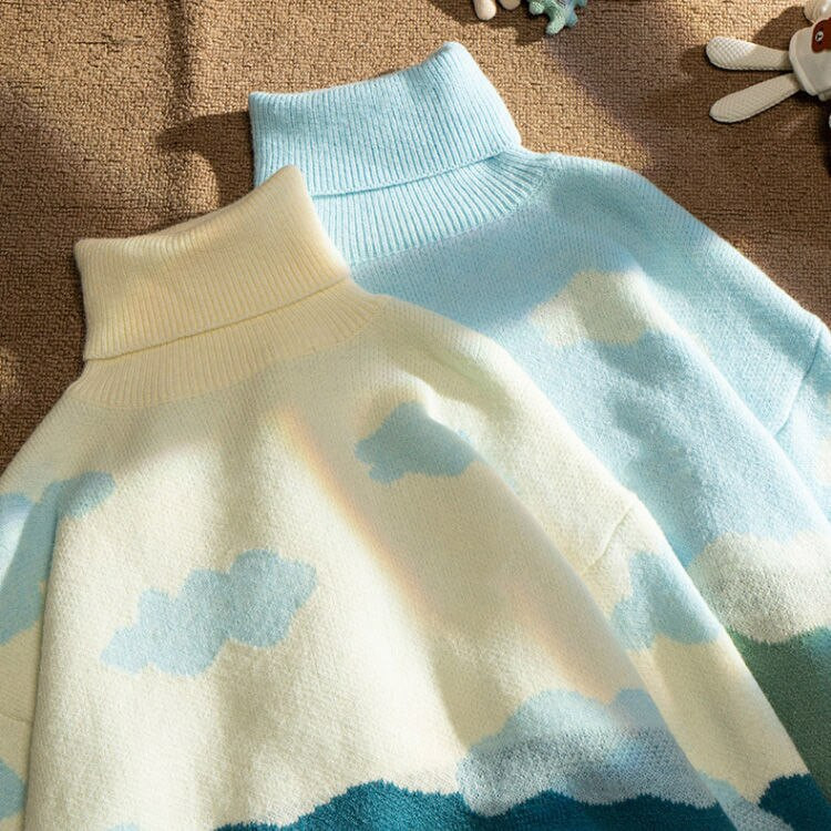 Engleska, podebljani pulover s dolčevitom, studentski džemper, ženska odjevna odjeća za jesen i zimu 2022. Široki lijeni pleteni puloveri s donjim dijelom