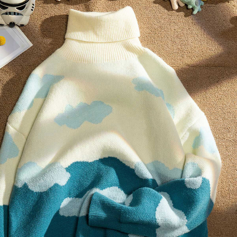 Engleska, podebljani pulover s dolčevitom, studentski džemper, ženska odjevna odjeća za jesen i zimu 2022. Široki lijeni pleteni puloveri s donjim dijelom