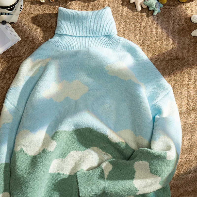 Engleska, podebljani pulover s dolčevitom, studentski džemper, ženska odjevna odjeća za jesen i zimu 2022. Široki lijeni pleteni puloveri s donjim dijelom