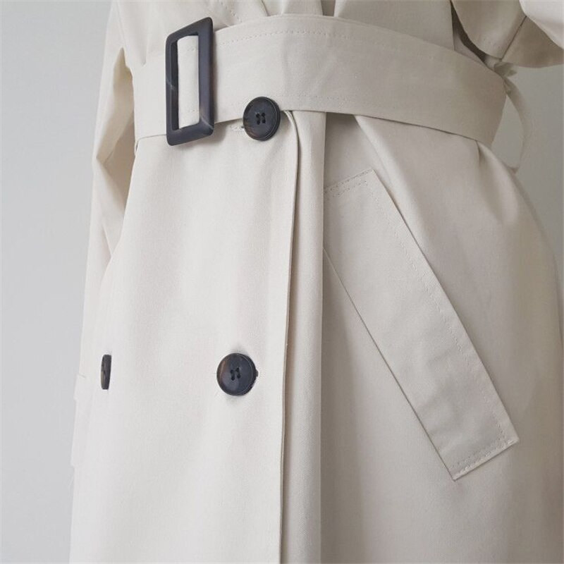 Minimalistički ženski bijeli kaput s dvostrukim kopčanjem Aelegantmis, proljetni pojas, korejska visokokvalitetna ženska bijela vjetrovka
