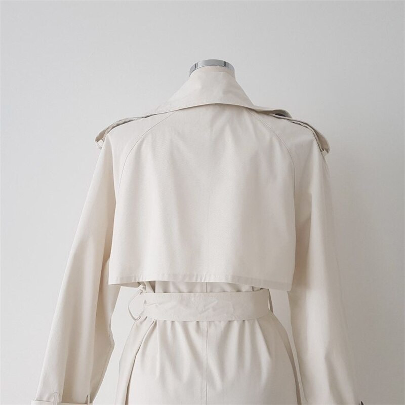 Minimalistički ženski bijeli kaput s dvostrukim kopčanjem Aelegantmis, proljetni pojas, korejska visokokvalitetna ženska bijela vjetrovka
