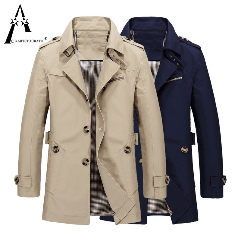 Jauni vīriešu biznesa bleizeri modes rudens vīriešu garās kokvilnas vējjakas jakas mētelis vīriešu ikdienas ziemas mēteļi