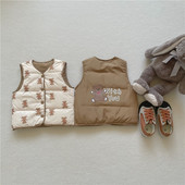 3753B Παιδικό γιλέκο πουπουλένιο γιλέκο 2022 Φθινόπωρο Χειμώνας Νέα κορεατική μόδα πουπουλένιο γιλέκο για αγόρι δύο όψεων