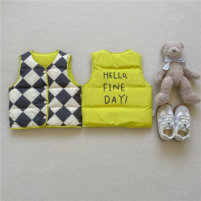 3753B Παιδικό γιλέκο πουπουλένιο γιλέκο 2022 Φθινόπωρο Χειμώνας Νέα κορεατική μόδα πουπουλένιο γιλέκο για αγόρι δύο όψεων