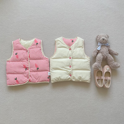 3753B Παιδικό γιλέκο πουπουλένιο γιλέκο 2022 Φθινόπωρο Χειμώνας Νέα κορεατική μόδα πουπουλένιο γιλέκο για αγόρι δύο όψεων