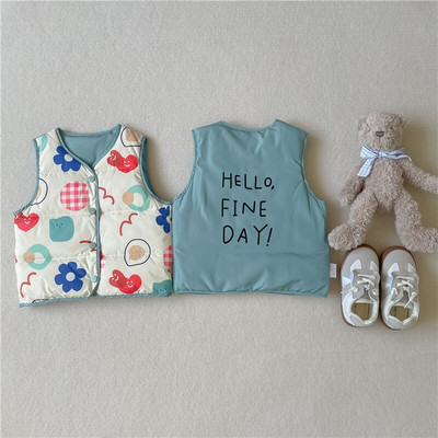 3753B Παιδικό γιλέκο πουπουλένιο γιλέκο 2022 Φθινόπωρο Χειμώνας Νέα κορεατική μόδα πουπουλένιο γιλέκο για αγόρι δύο όψεων