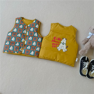 3753B Παιδικό γιλέκο πουπουλένιο γιλέκο 2022 Φθινόπωρο Χειμώνας Νέα κορεατική μόδα πουπουλένιο γιλέκο για αγόρι δύο όψεων