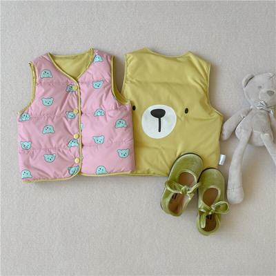 3753B Παιδικό γιλέκο πουπουλένιο γιλέκο 2022 Φθινόπωρο Χειμώνας Νέα κορεατική μόδα πουπουλένιο γιλέκο για αγόρι δύο όψεων