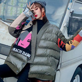 Zimske minimalističke široke debele tople jakne dugih rukava Kaput Ženska odjeća s pamukom podstavljena s printom