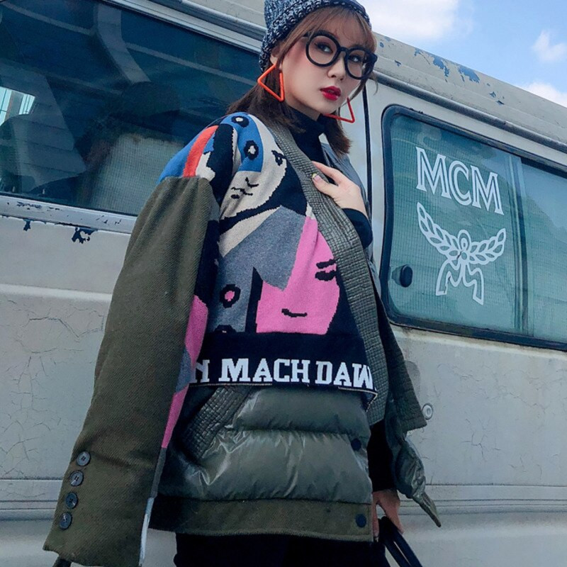 Zimske minimalističke široke debele tople jakne dugih rukava Kaput Ženska odjeća s pamukom podstavljena s printom