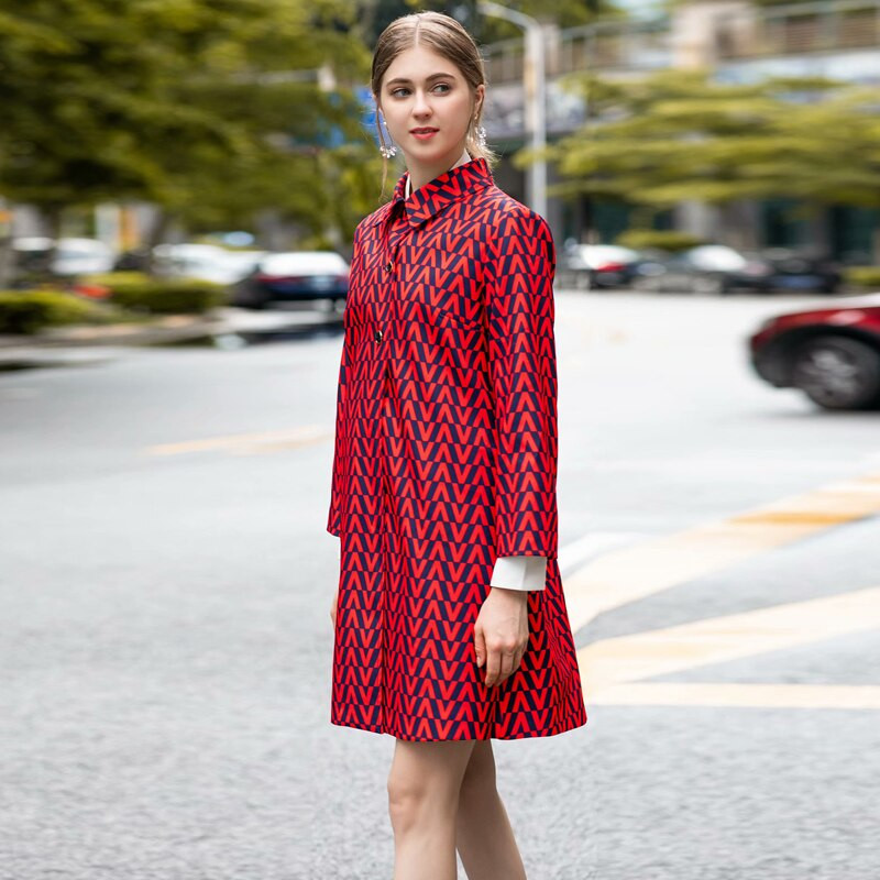 Vjetrovka Runway visoke kvalitete Jesen Zima Nova ženska modna uredska vintage elegantna šik jakna dugih rukava s printom