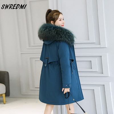 SWREDMI Biezs Silts Ziemas Mētelis Sieviešu Ziemas Jaka Kažokādas Odere 3XL 5XL 6XL Ar kapuci Sieviešu garas Parkas Sniega Wear Polsterētas Drēbes