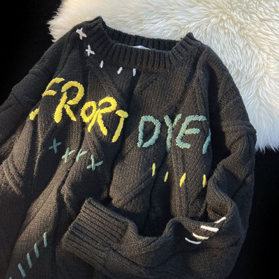 Krāsains burtu dizaina džemperis sieviešu brīvs un slinks ārā ziemas apģērbs puloveru topi sieviešu modes topi 2022 sieviešu y2k apģērbi