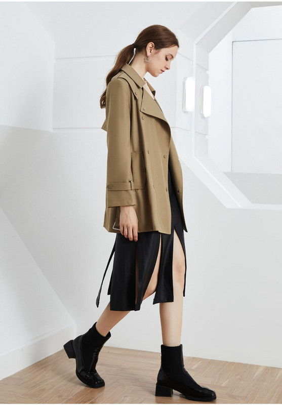 2022. gada rudens Anglijas stila sieviešu augstas kvalitātes jostas, divrindu trenčs, elegantas vējjakas F112