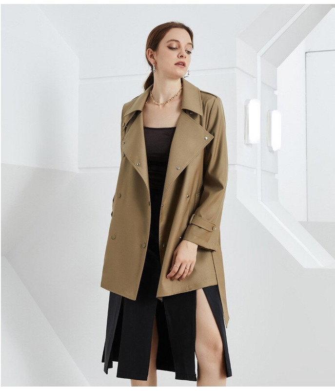 2022. gada rudens Anglijas stila sieviešu augstas kvalitātes jostas, divrindu trenčs, elegantas vējjakas F112