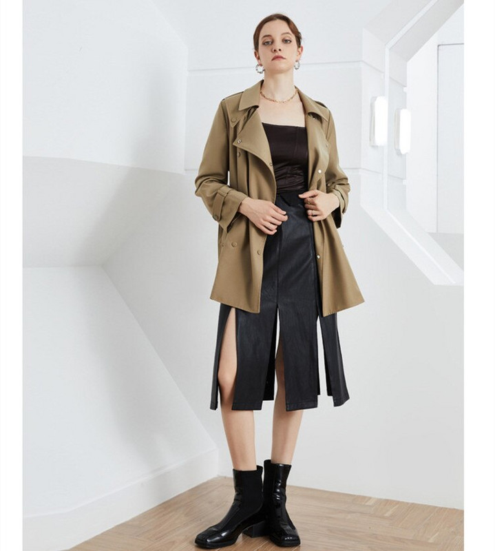 2022. gada rudens Anglijas stila sieviešu augstas kvalitātes jostas, divrindu trenčs, elegantas vējjakas F112