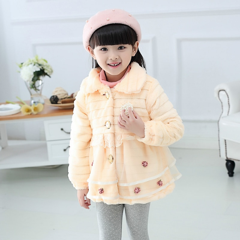 Modna dječja bunda od umjetnog krzna Jesen Zima Topla plišana dječja jakna Božićna slatka odjeća za princezu s cvjetićima Odjeća za djevojčice