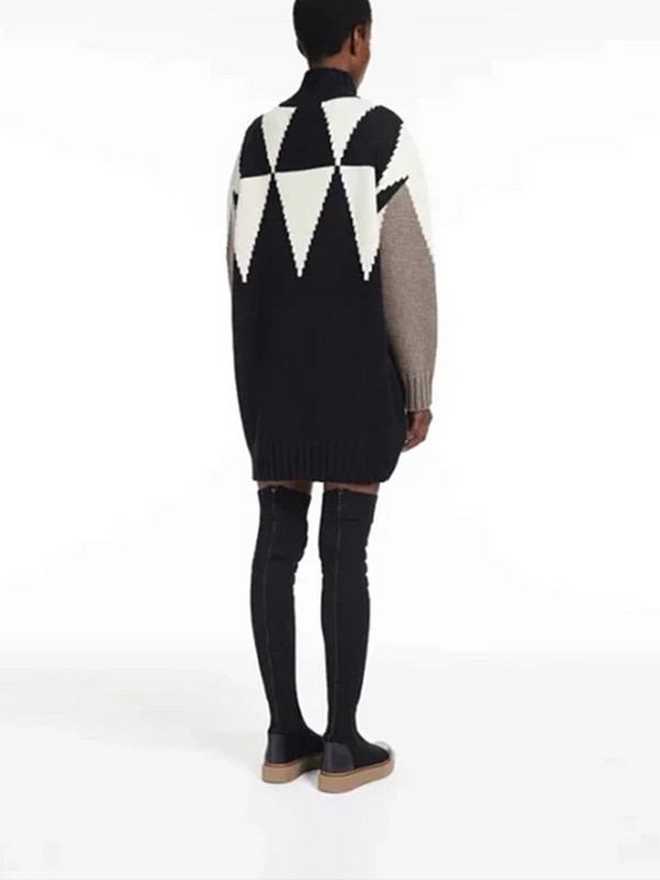 Topli ženski pulover srednje dužine poluvisokog ovratnika Boja patchwork Geometrijski Argyle Jesenski ženski pulover dugih rukava od mješavine vune