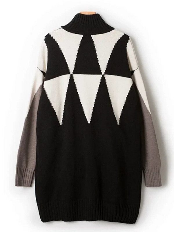 Topli ženski pulover srednje dužine poluvisokog ovratnika Boja patchwork Geometrijski Argyle Jesenski ženski pulover dugih rukava od mješavine vune