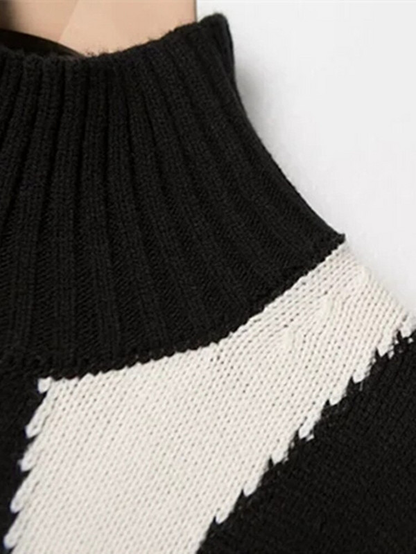 Topli ženski pulover srednje dužine poluvisokog ovratnika Boja patchwork Geometrijski Argyle Jesenski ženski pulover dugih rukava od mješavine vune