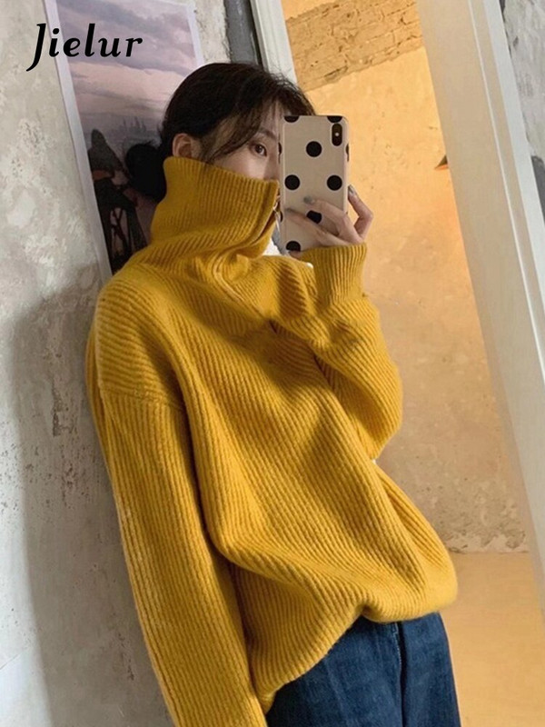 Jielur Ženski pulover Preveliki pleteni pulover s patentnim zatvaračem Jednobojni široki ženski pulover s kratkim rukavima Jesen Zima Dolčevita