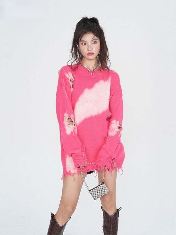 HOUZHOU Harajuku γοτθικό πουλόβερ Γυναικεία ρούχα δρόμου Hollow Out Y2k μπλούζες Φθινοπωρινά Πλεκτά πουλόβερ χειμωνιάτικο Υπερμεγέθη vintage πουλόβερ