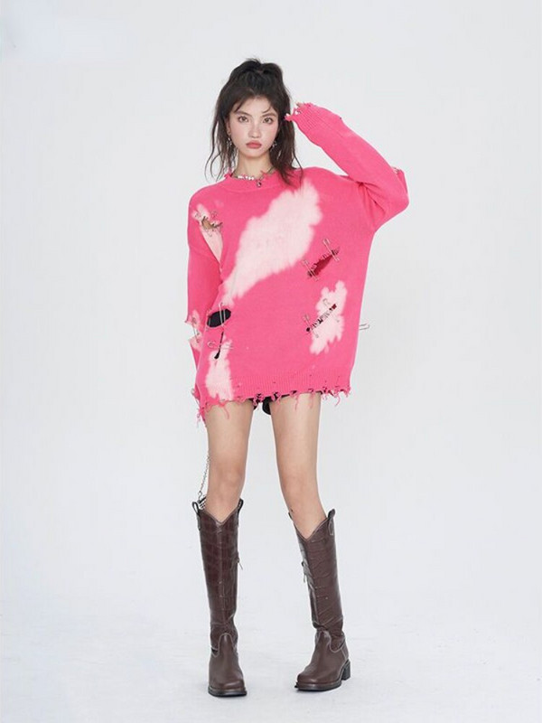 HOUZHOU Harajuku γοτθικό πουλόβερ Γυναικεία ρούχα δρόμου Hollow Out Y2k μπλούζες Φθινοπωρινά Πλεκτά πουλόβερ χειμωνιάτικο Υπερμεγέθη vintage πουλόβερ