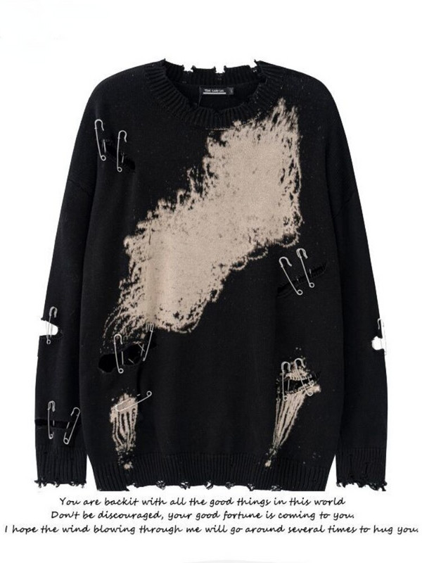 HOUZHOU Harajuku γοτθικό πουλόβερ Γυναικεία ρούχα δρόμου Hollow Out Y2k μπλούζες Φθινοπωρινά Πλεκτά πουλόβερ χειμωνιάτικο Υπερμεγέθη vintage πουλόβερ