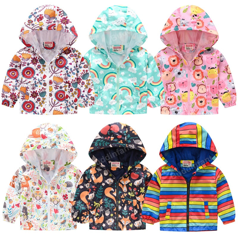 vējjaka meitenēm Bērnu jaka Bērnu mētelis vienradzis varavīksne pavasara vasaras jaka meitenei mazuļu drēbes plānas ūdensizturīgas 2-7T