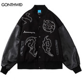 Vīriešu savārstījums beisbola jakas Hip Hop Varsity Retro Izšuvumi Bomber Mēteļi Ielu apģērbi Harajuku Ikdienas universitātes koledžas jaka