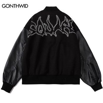 Мъжки пачуърк бейзболни якета Hip Hop Varsity Retro Embrodiery Bomber Coats Streetwear Harajuku Casual Varsity College Jacket