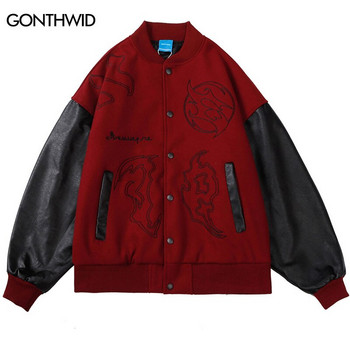 Мъжки пачуърк бейзболни якета Hip Hop Varsity Retro Embrodiery Bomber Coats Streetwear Harajuku Casual Varsity College Jacket