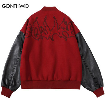 Мъжки пачуърк бейзболни якета Hip Hop Varsity Retro Embrodiery Bomber Coats Streetwear Harajuku Casual Varsity College Jacket