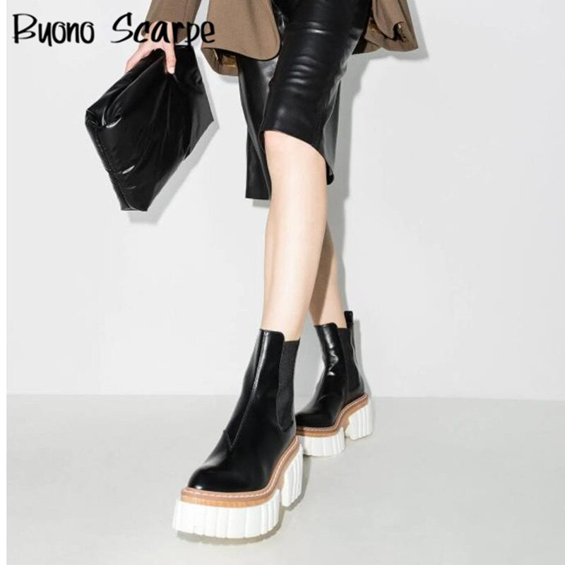 Ženske čizme  2021. Nove crne cipele s platformom Debeli potplat Ženske ležerne Chelsea čizme Britanske