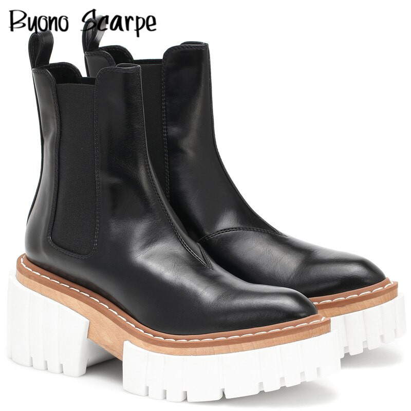 Ženske čizme  2021. Nove crne cipele s platformom Debeli potplat Ženske ležerne Chelsea čizme Britanske