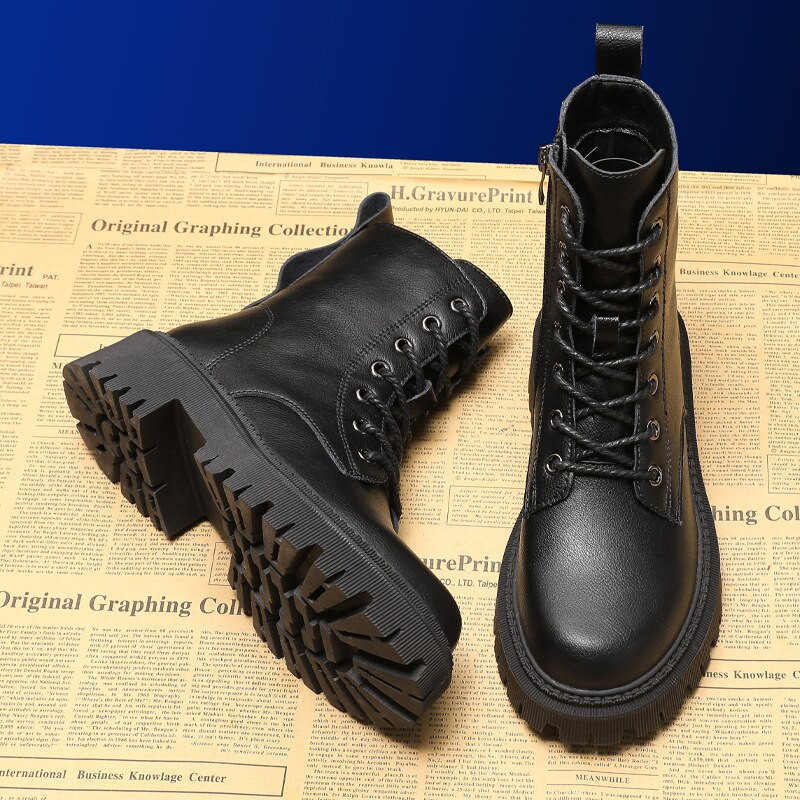 Ženske čizme na pumpu Jesen Zima Visoke borbene čizme Cipela za žene Cipele s platformom na vezanje Zimske biciklističke gležnjače Ženske vojne čizme