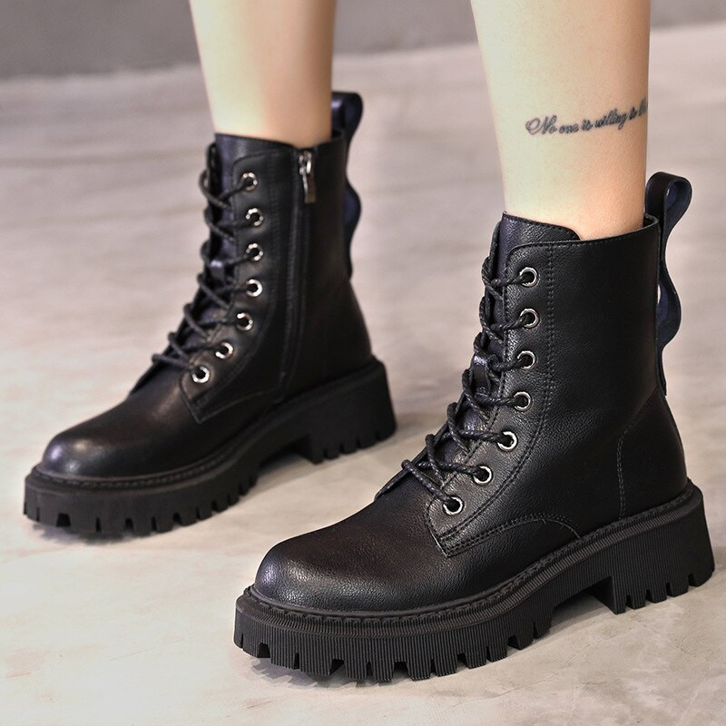 Ženske čizme na pumpu Jesen Zima Visoke borbene čizme Cipela za žene Cipele s platformom na vezanje Zimske biciklističke gležnjače Ženske vojne čizme