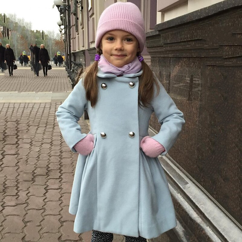 Nova djevojčica Proljeće Jesen Jednobojni dječji kaput s metalnim gumbima i kopčom na reveru za djevojčice Dječja odjeća Dugi kaputi za djevojčice Odjeća