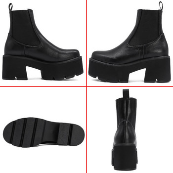 Μαύρες χονδρές μπότες μοτοσυκλέτας για γυναίκες Μπότες πλατφόρμας Γυναικείες μπότες πανκ δρόμου ανοιξιάτικες φθινοπωρινές κοντές μπότες Παπούτσια Καφέ