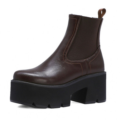 Μαύρες χονδρές μπότες μοτοσυκλέτας για γυναίκες Μπότες πλατφόρμας Γυναικείες μπότες πανκ δρόμου ανοιξιάτικες φθινοπωρινές κοντές μπότες Παπούτσια Καφέ