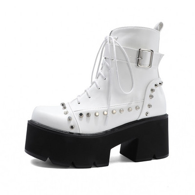 Μαύρες χονδρές μπότες μοτοσυκλέτας για γυναίκες Μπότες πλατφόρμας Γυναικείες μπότες πανκ δρόμου ανοιξιάτικες φθινοπωρινές κοντές μπότες Παπούτσια Καφέ