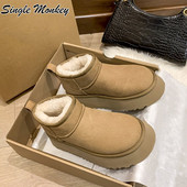 Γυναικείες μπότες σουέτ ζεστές μπότες για το χιόνι Γούνες Chelsea Boots Κοντά, βελούδινα παπούτσια πλατφόρμας 2022 Νέες χειμερινές μπότες αστραγάλου Causal Femme Botas