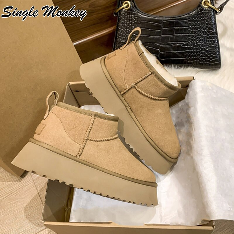 Γυναικείες μπότες σουέτ ζεστές μπότες για το χιόνι Γούνες Chelsea Boots Κοντά, βελούδινα παπούτσια πλατφόρμας 2022 Νέες χειμερινές μπότες αστραγάλου Causal Femme Botas