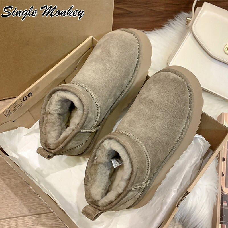 Γυναικείες μπότες σουέτ ζεστές μπότες για το χιόνι Γούνες Chelsea Boots Κοντά, βελούδινα παπούτσια πλατφόρμας 2022 Νέες χειμερινές μπότες αστραγάλου Causal Femme Botas