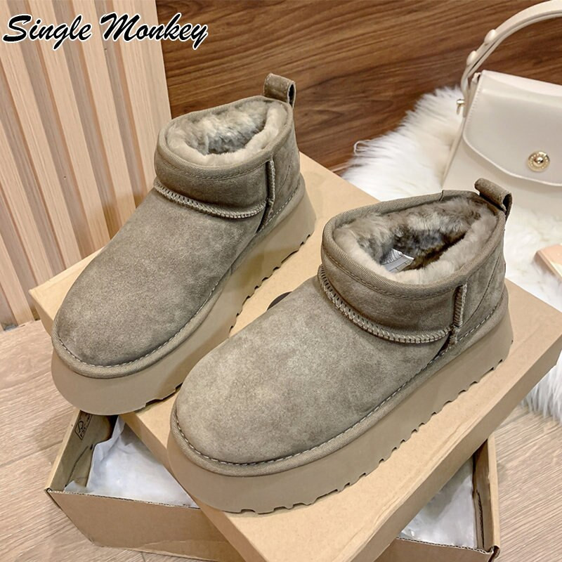 Γυναικείες μπότες σουέτ ζεστές μπότες για το χιόνι Γούνες Chelsea Boots Κοντά, βελούδινα παπούτσια πλατφόρμας 2022 Νέες χειμερινές μπότες αστραγάλου Causal Femme Botas