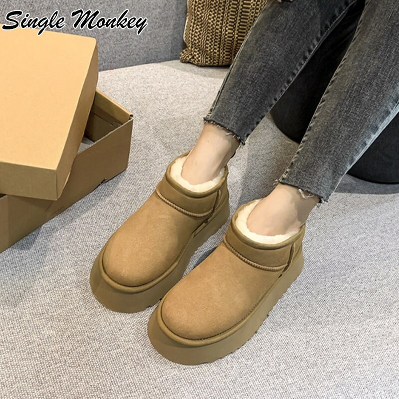 Γυναικείες μπότες σουέτ ζεστές μπότες για το χιόνι Γούνες Chelsea Boots Κοντά, βελούδινα παπούτσια πλατφόρμας 2022 Νέες χειμερινές μπότες αστραγάλου Causal Femme Botas