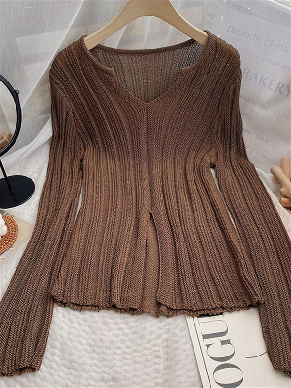 Yitimoky džemper Ženski džemper Pleteni pulover Jesen zima 2022. Split V-izrez Korejski modni top dugih rukava Y2k uska odjeća